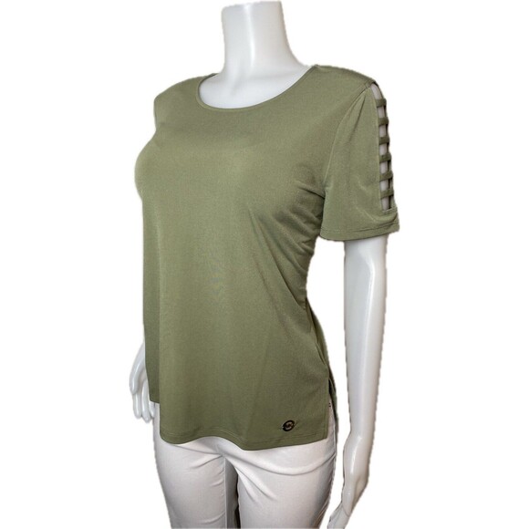 F. Michael Kors Blouse Size L Green Top Short Sleeve Round Neck NWT $68 - Picture 1 of 11
